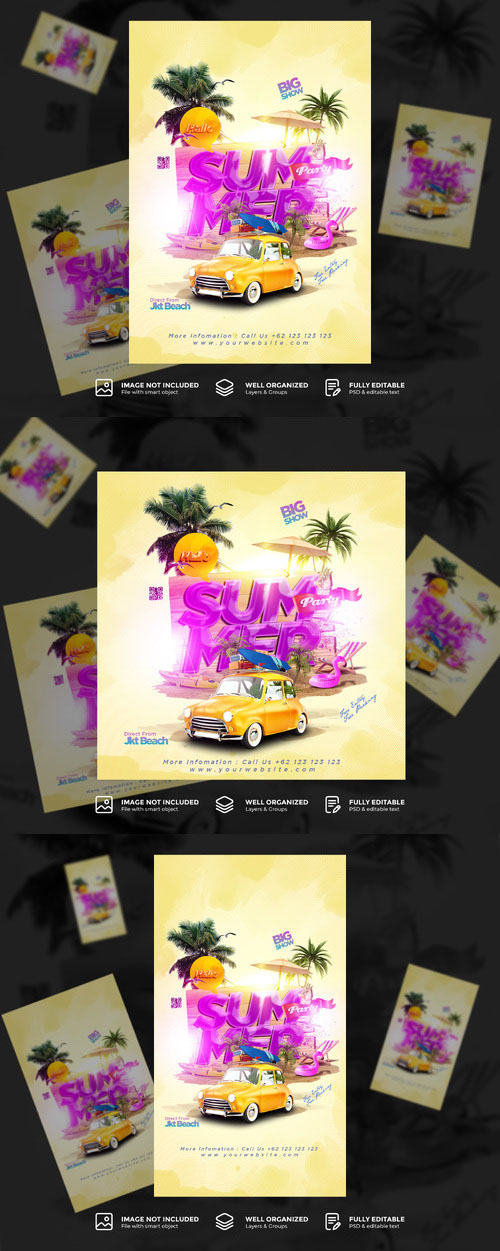 PSD summer party banner, flyer social media post template